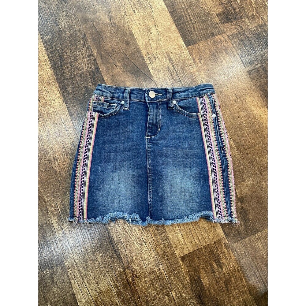 Joe’s Jeans Girls Denim Skirt Frayed Hem Rainbow Side Trim Size 6X